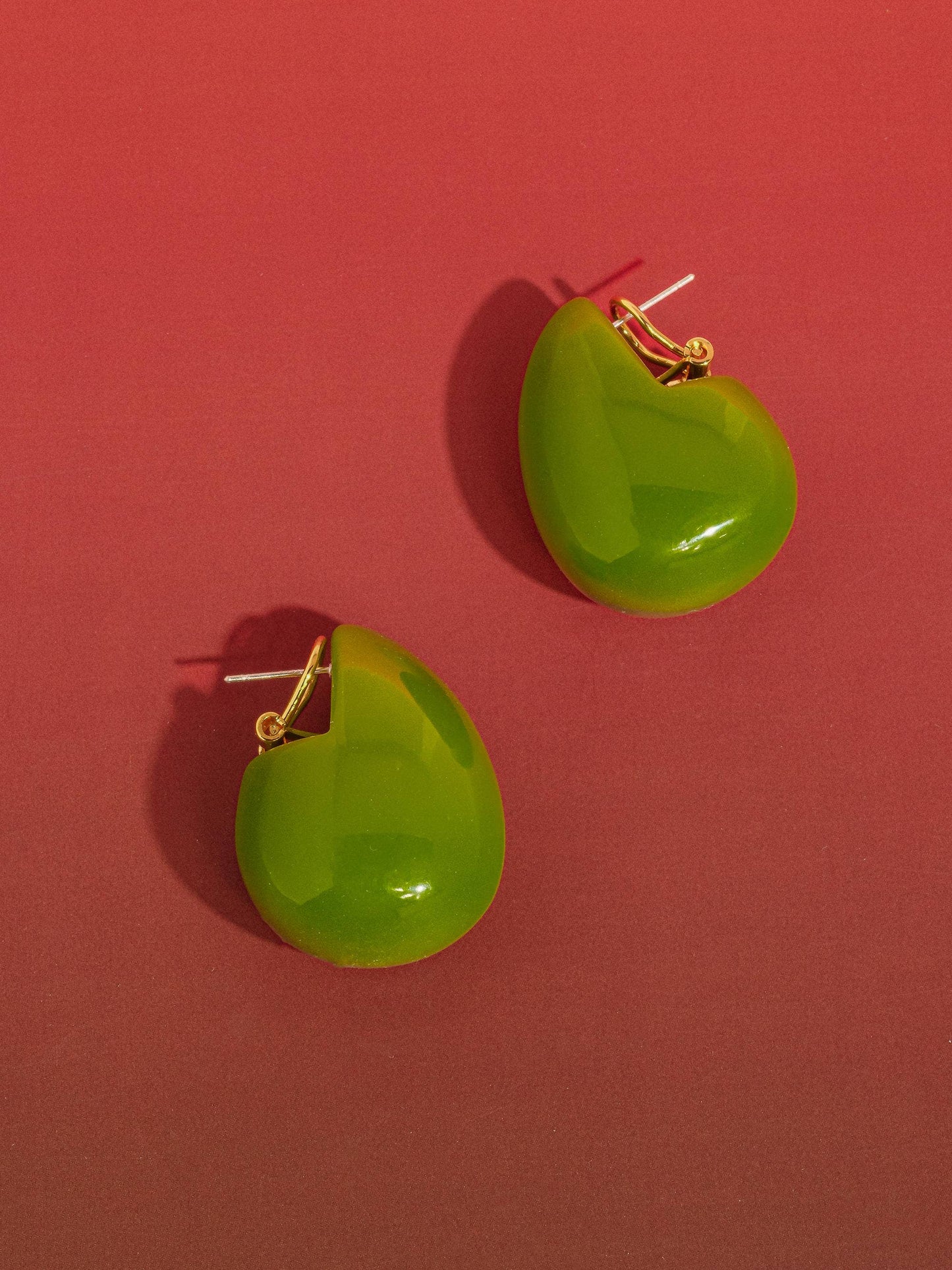 Olive Retro Chunky Teardrop Statement Earring