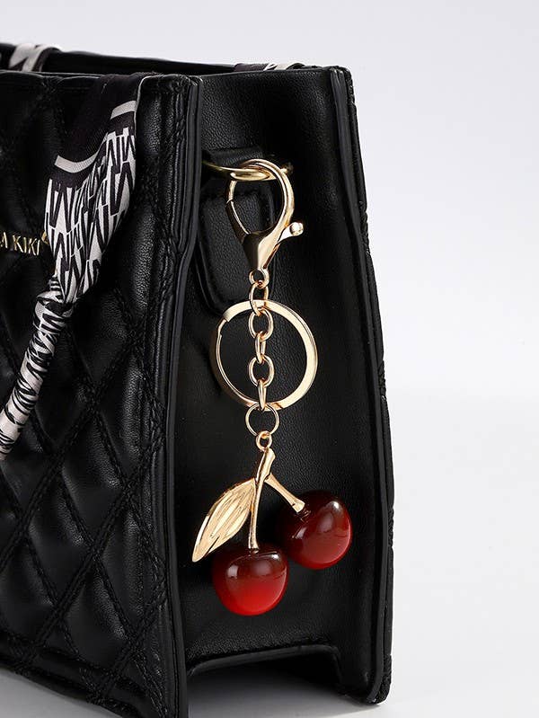 SHINY CHERRY DROP WITH LEAF KEYCHAIN BAG CHARM