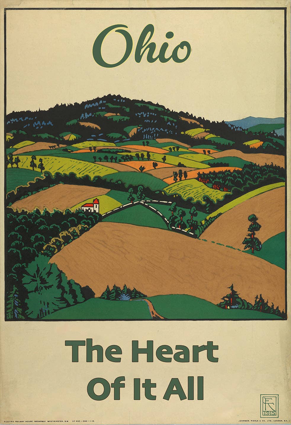 Farmland Ohio The Heart of it All Vintage Travel Poster w/ Frame