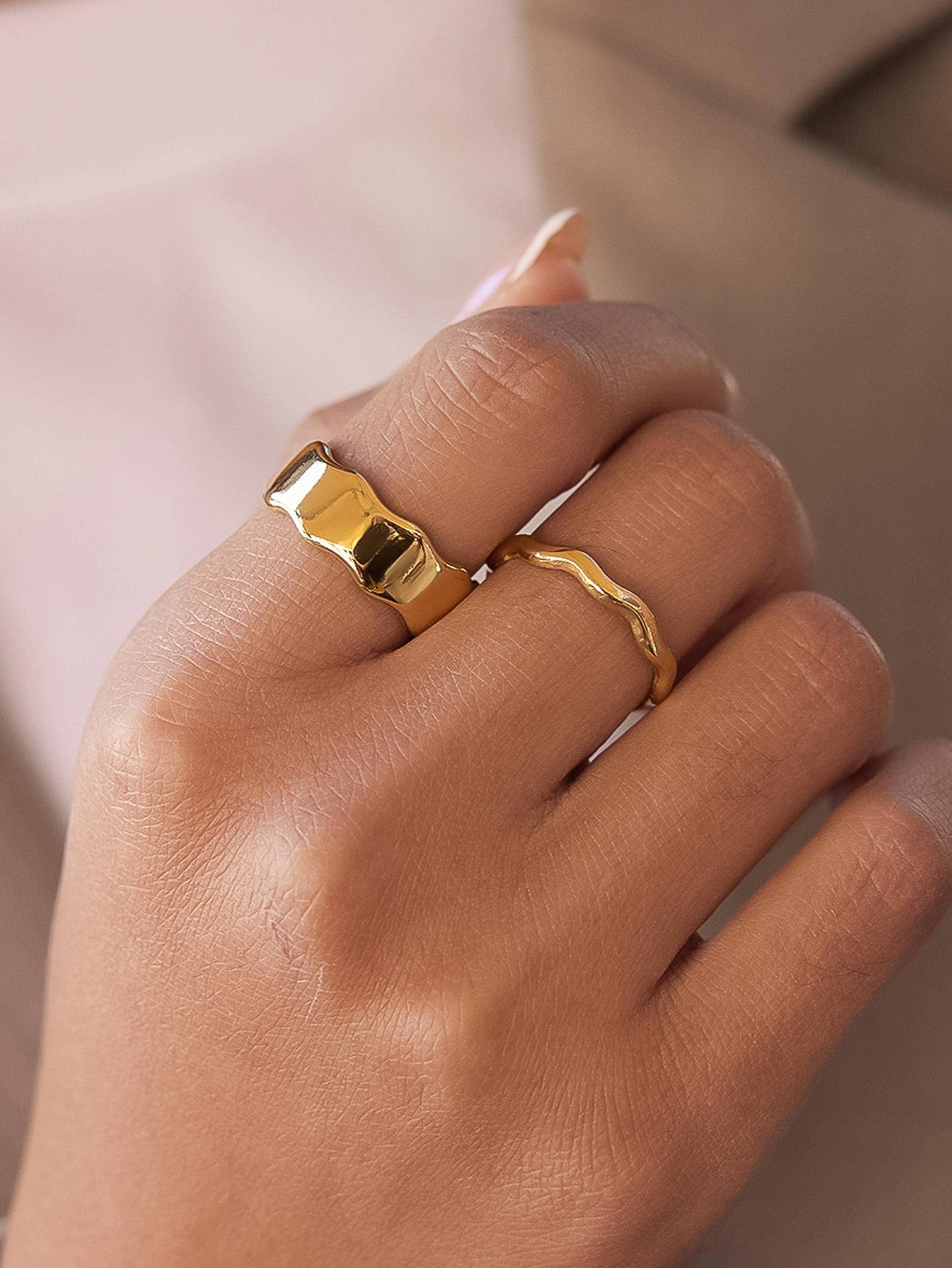 Tracee 18K Gold Non-Tarnish Wave Open Rings: Yellow Gold