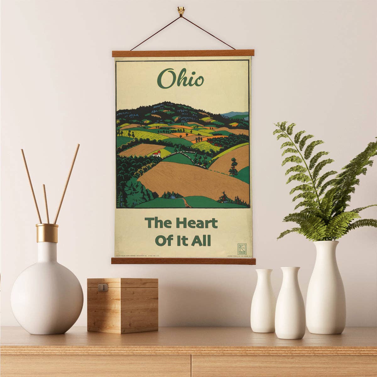 Farmland Ohio The Heart of it All Vintage Travel Poster w/ Frame