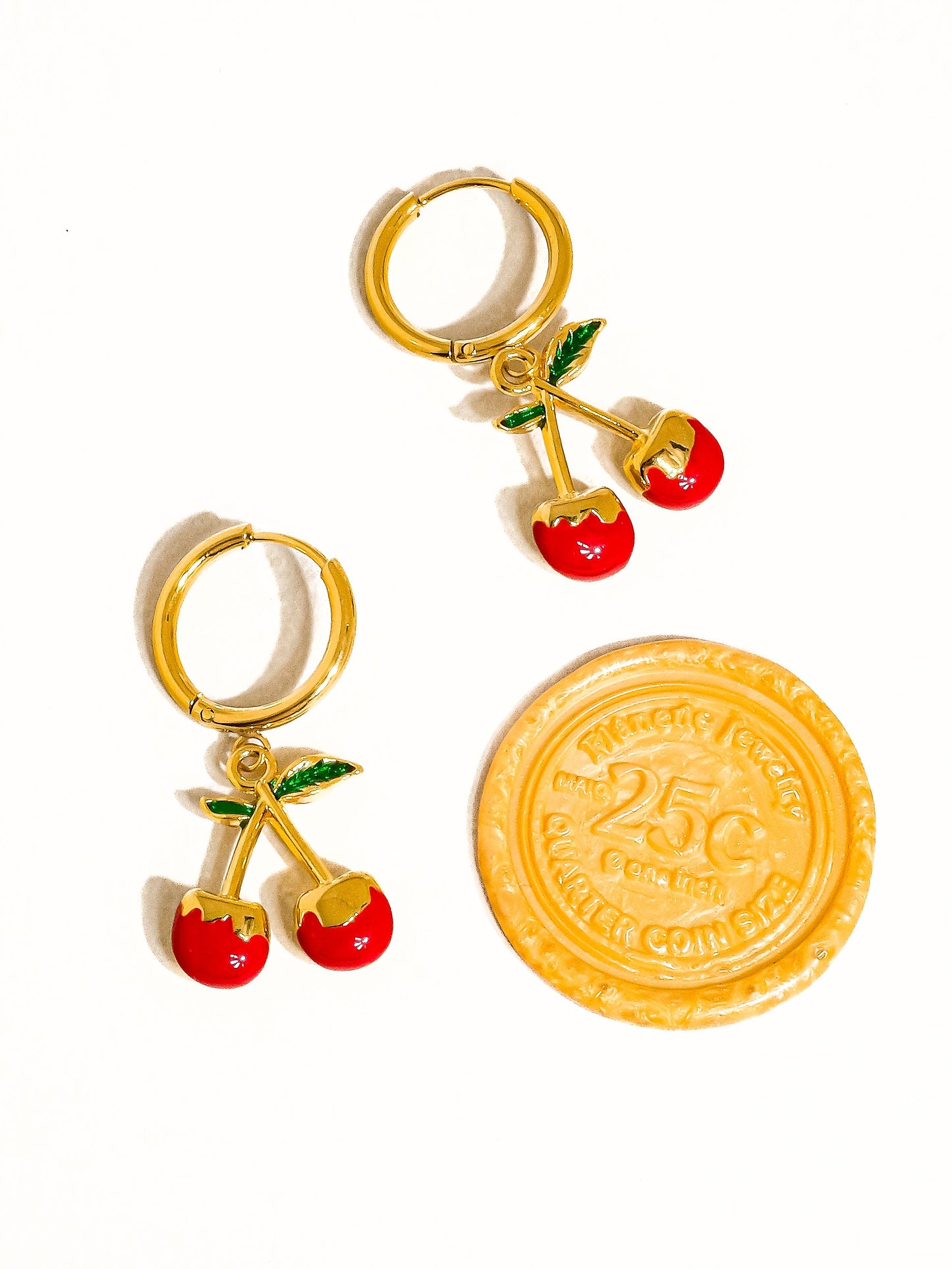 Côte 18K Gold Non-Tarnish Vintage Cherry Earring: Red