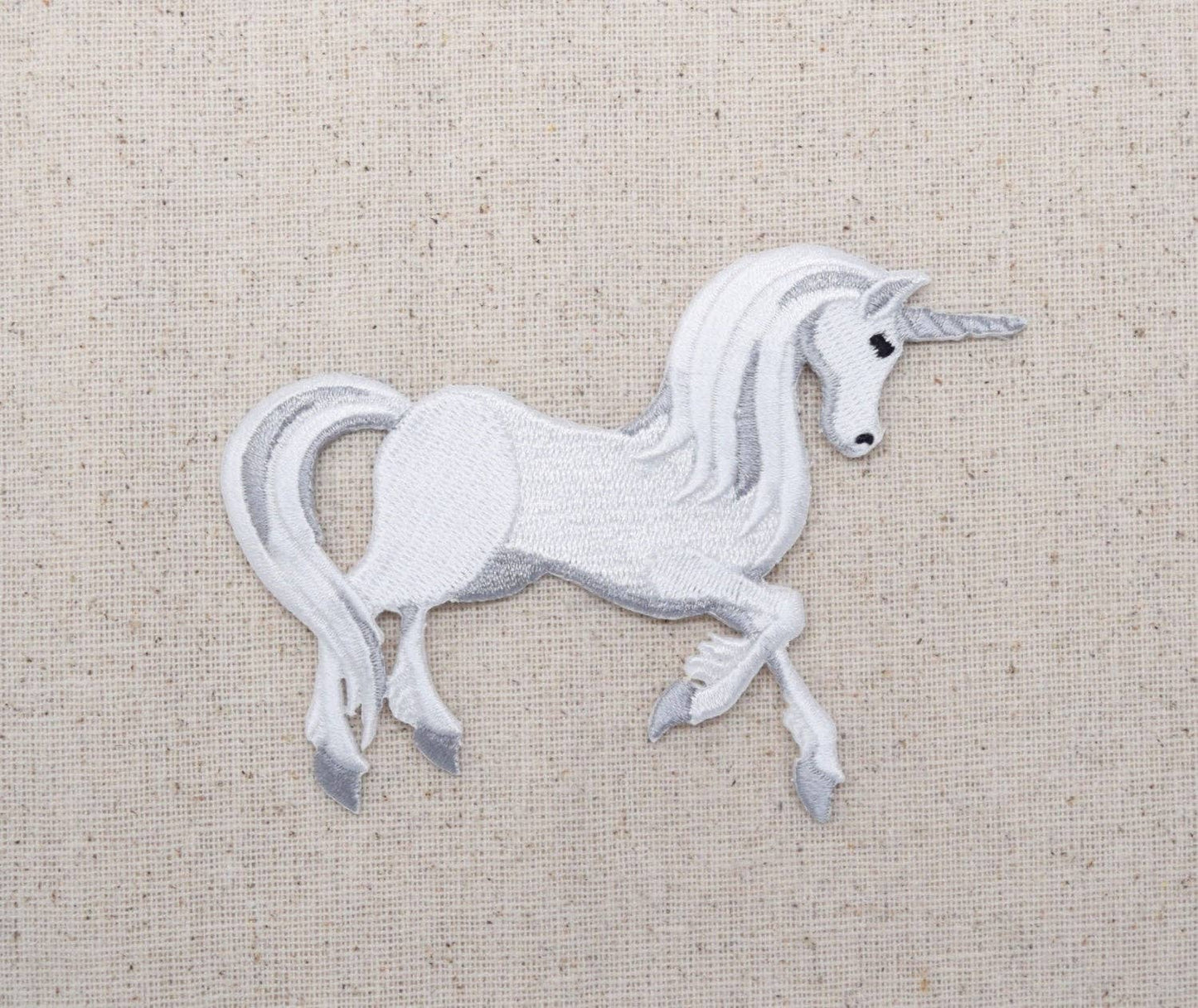 Unicorn - White Gray - Facing Right - Iron on Patch