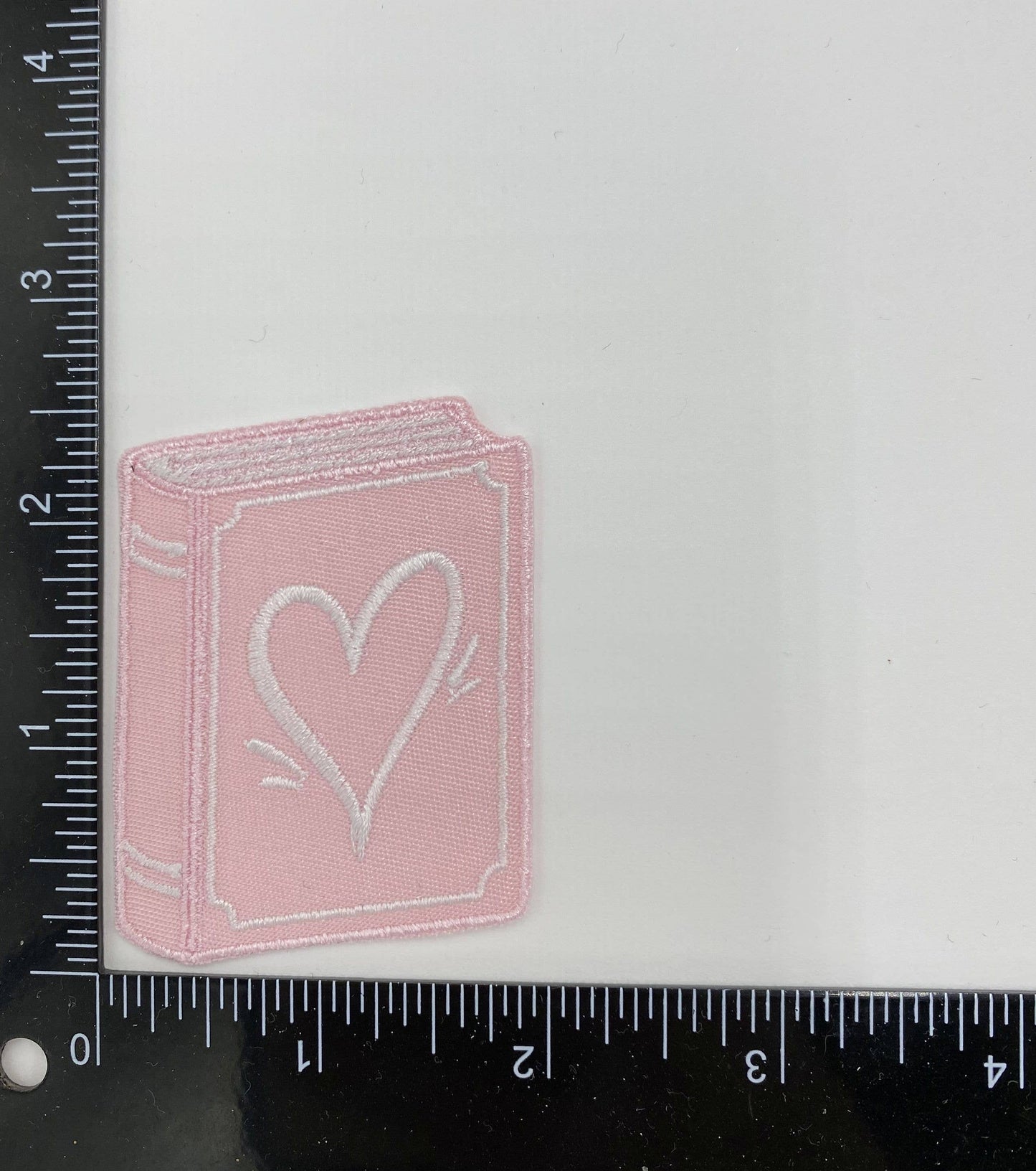 Book with Heart, Pink Embroidered Iron on Patch