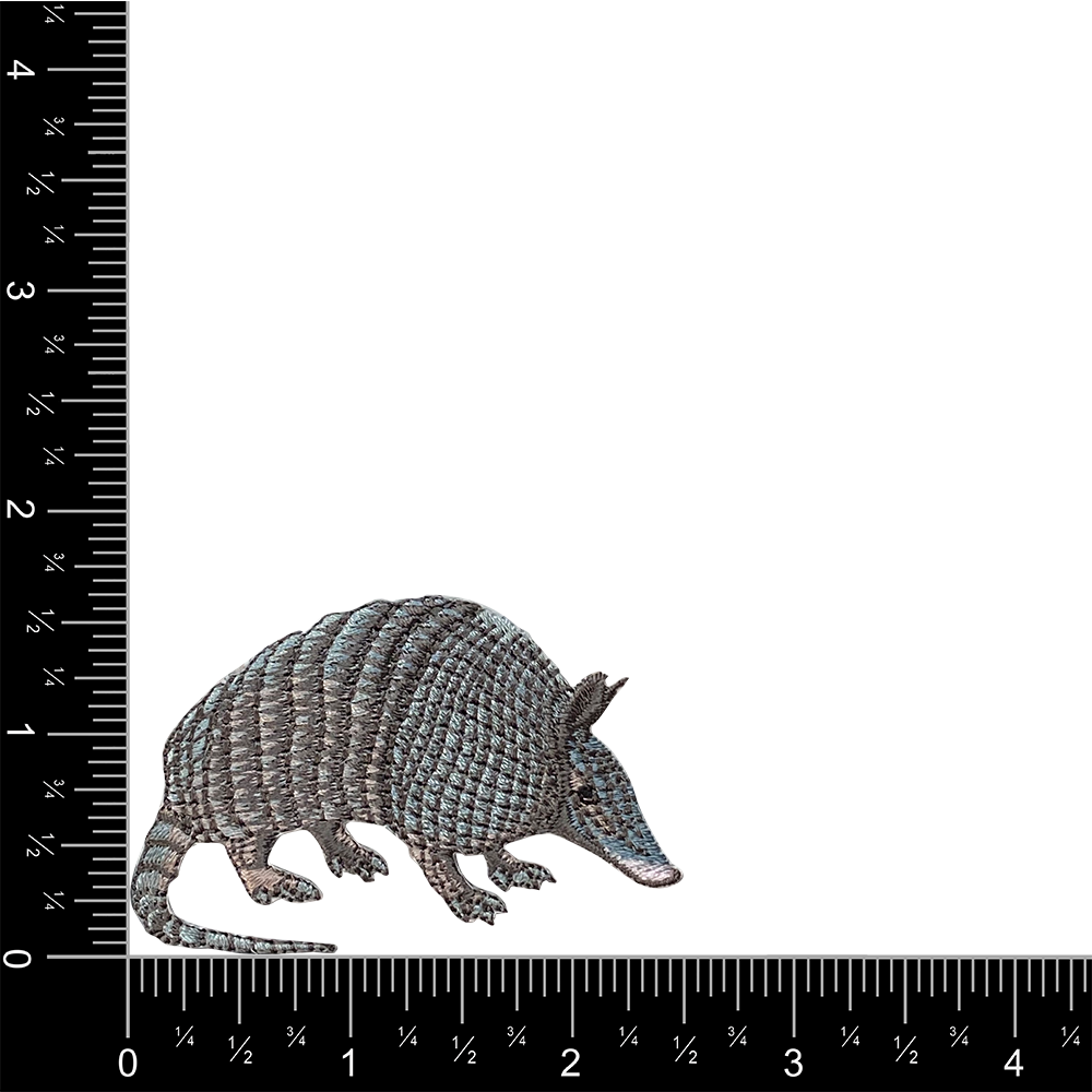 Armadillo - Facing Right, Gray, 9 Nine Banded, Iron On Patch