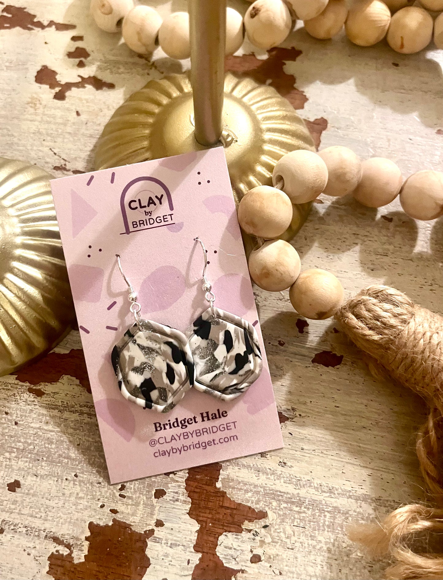 Silver Swirl Hexagon Dangles