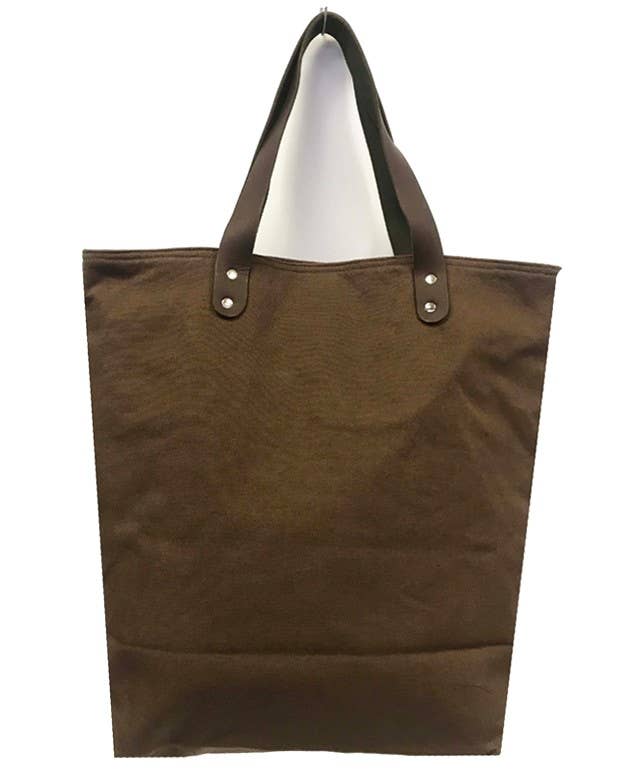 COTTON canvas tote bag LEATHER STRAP: Green