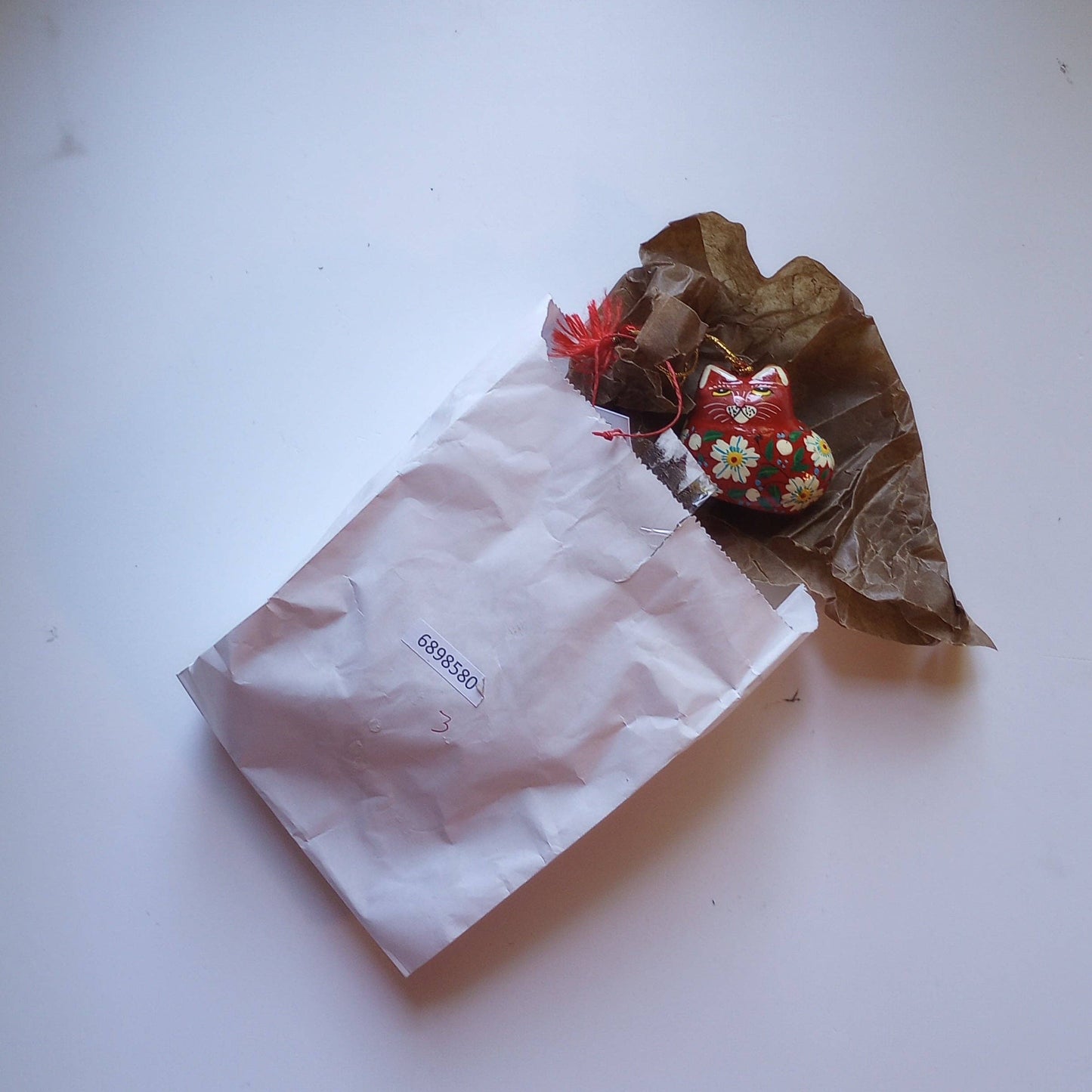 Painted Floral Cat Paper Mache Ornament