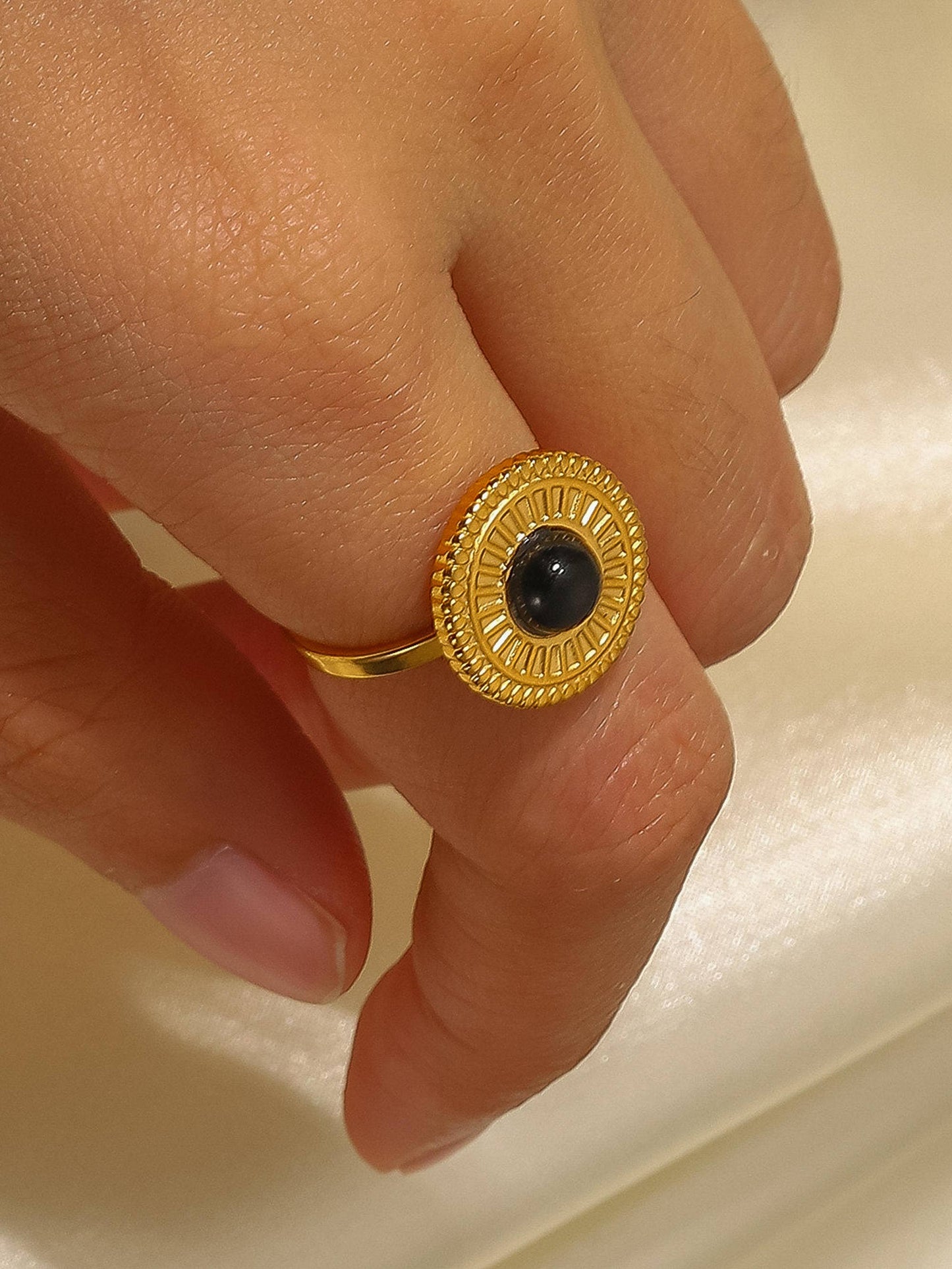 Logan 18K Gold Non-Tarnish Black Onyx Ring