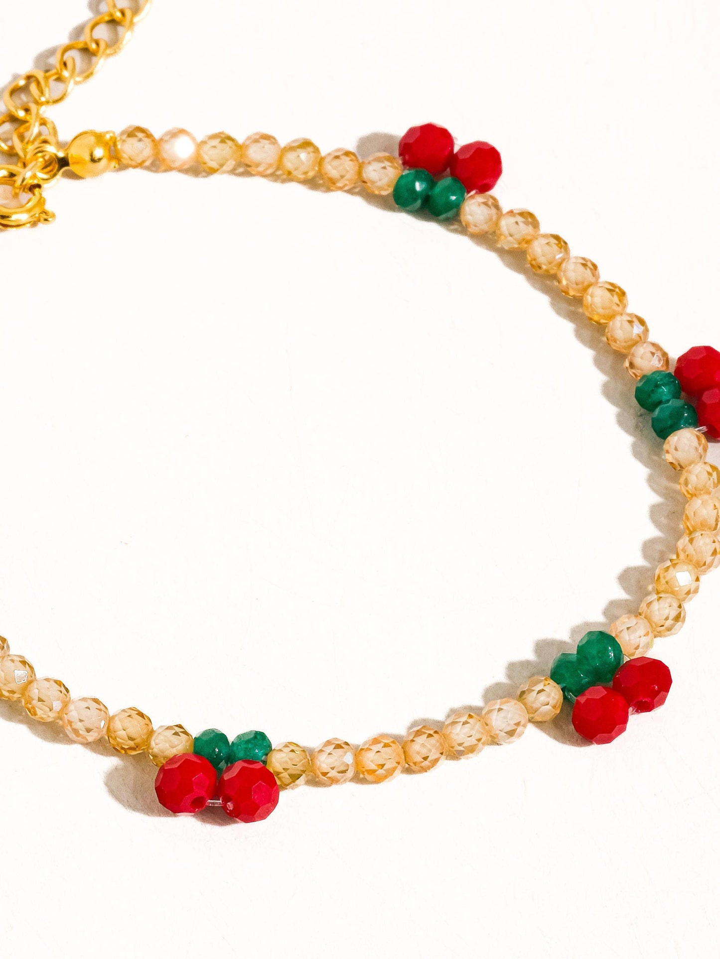 Quentin 18K Gold Handmade Beaded Cherry Bracelet: Red