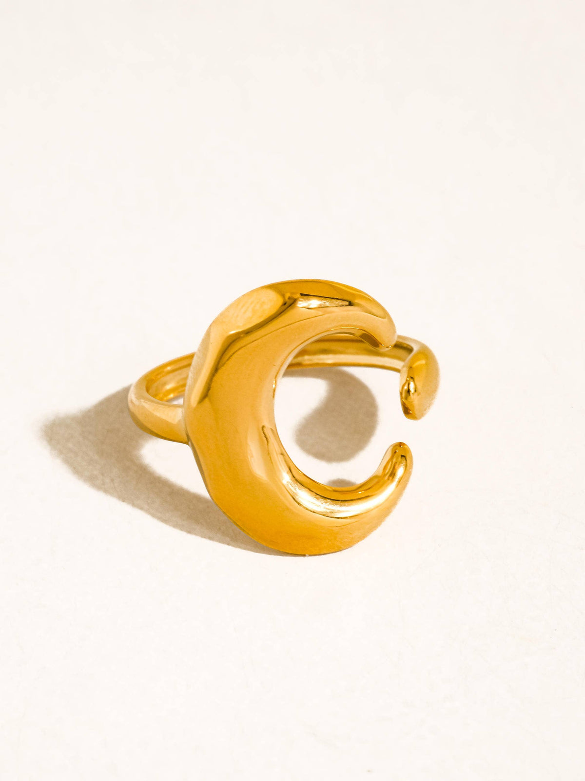 Aurelune 18K Gold Non-Tarnish Minimalist Moon Ring: Yellow Gold