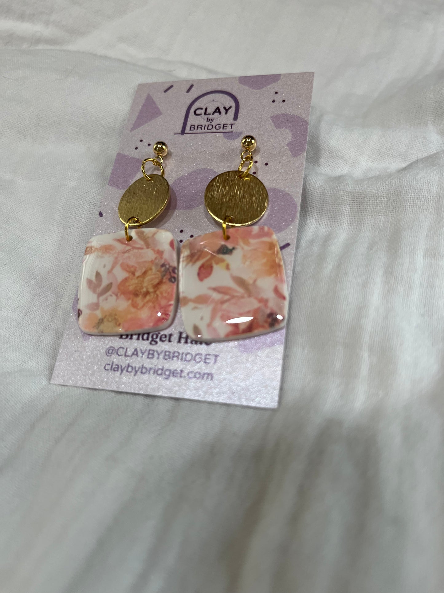 Pink Floral Square Dangle