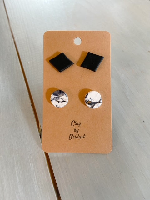 Circle Stud Marble Clay Earrings