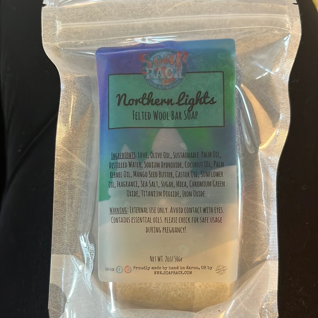 Northern Lights Felted Wool Bar Soap