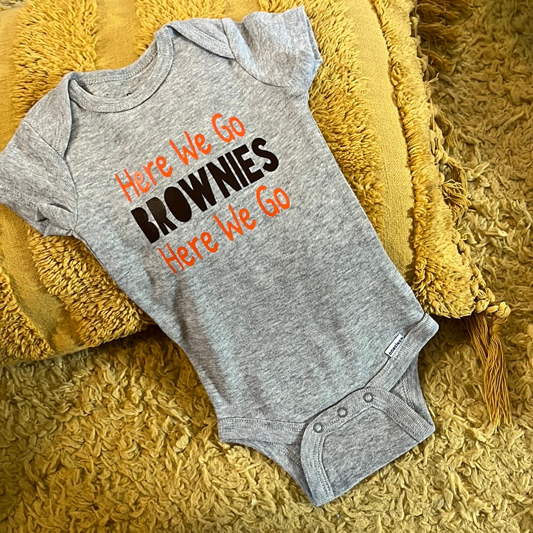 HERE WE GO BROWNIES Onesie GREY