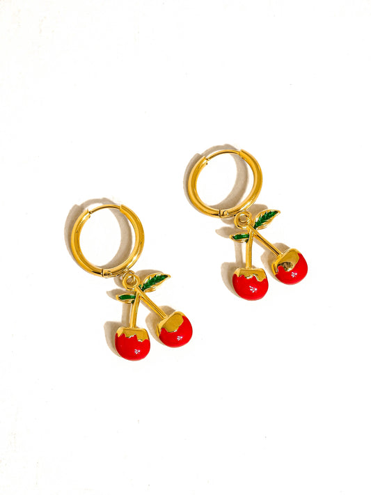 Côte 18K Gold Non-Tarnish Vintage Cherry Earring: Red