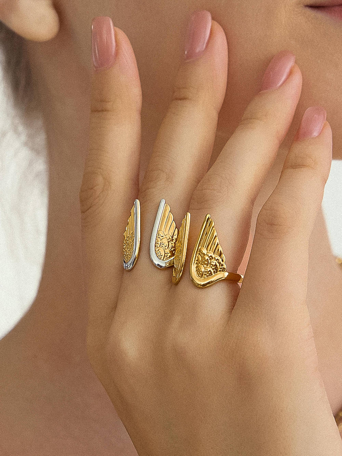 Silvane 18K Gold Non-Tarnish Angel Wing Ring: Multi-Colored