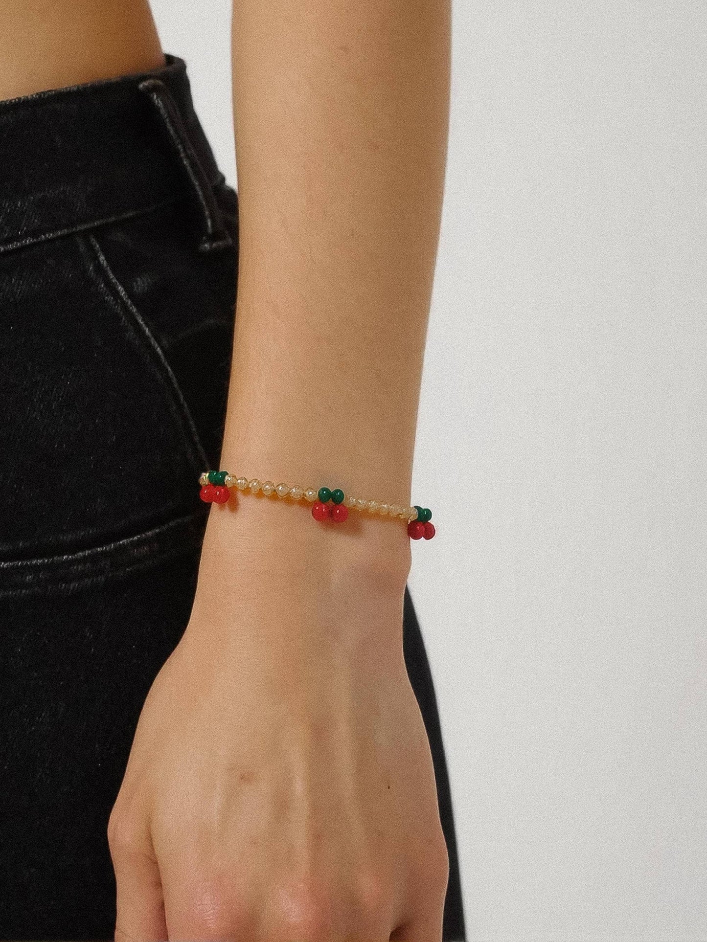 Quentin 18K Gold Handmade Beaded Cherry Bracelet: Red