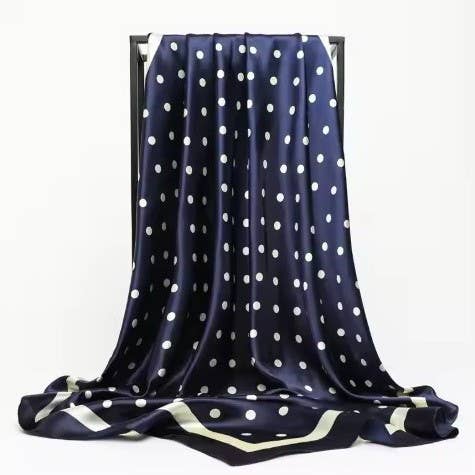 LARGE POLKA DOT PRINT BANDANA SCARF | 40SC694: NAVY