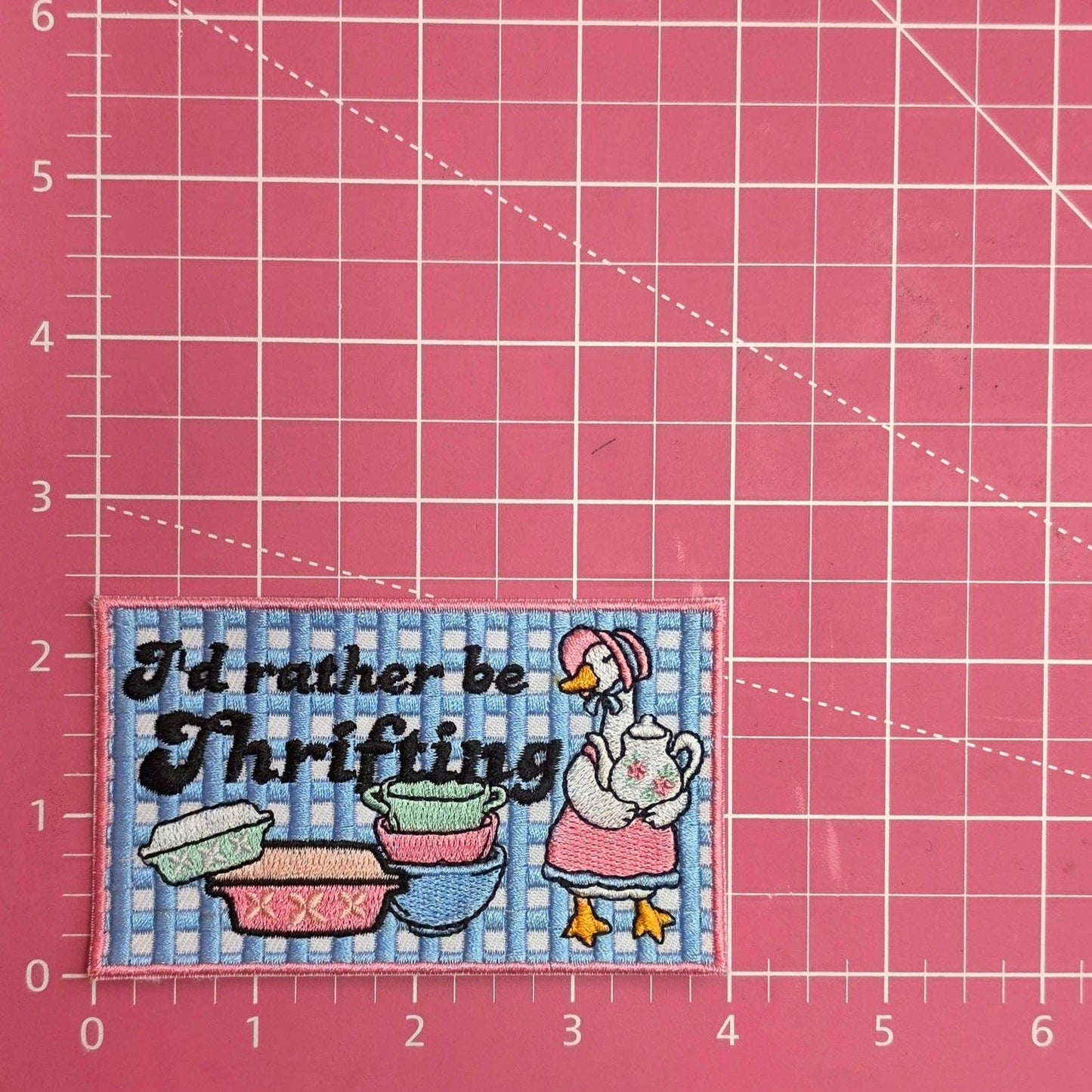 I'd Rather Be Thrifting Goose Embroidery Iron On Patch