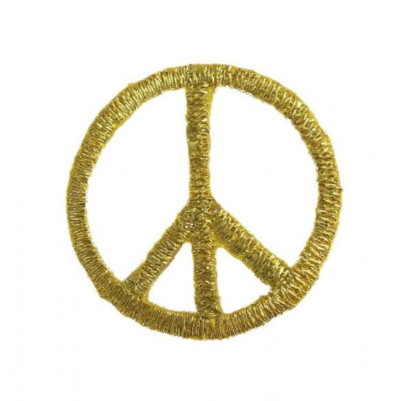 1" Peace Sign, Embroidered, Iron on Patch: Metallic Gold