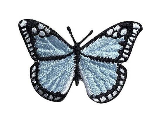 Small Butterfly - Light Blue/Black - Iron on Patch