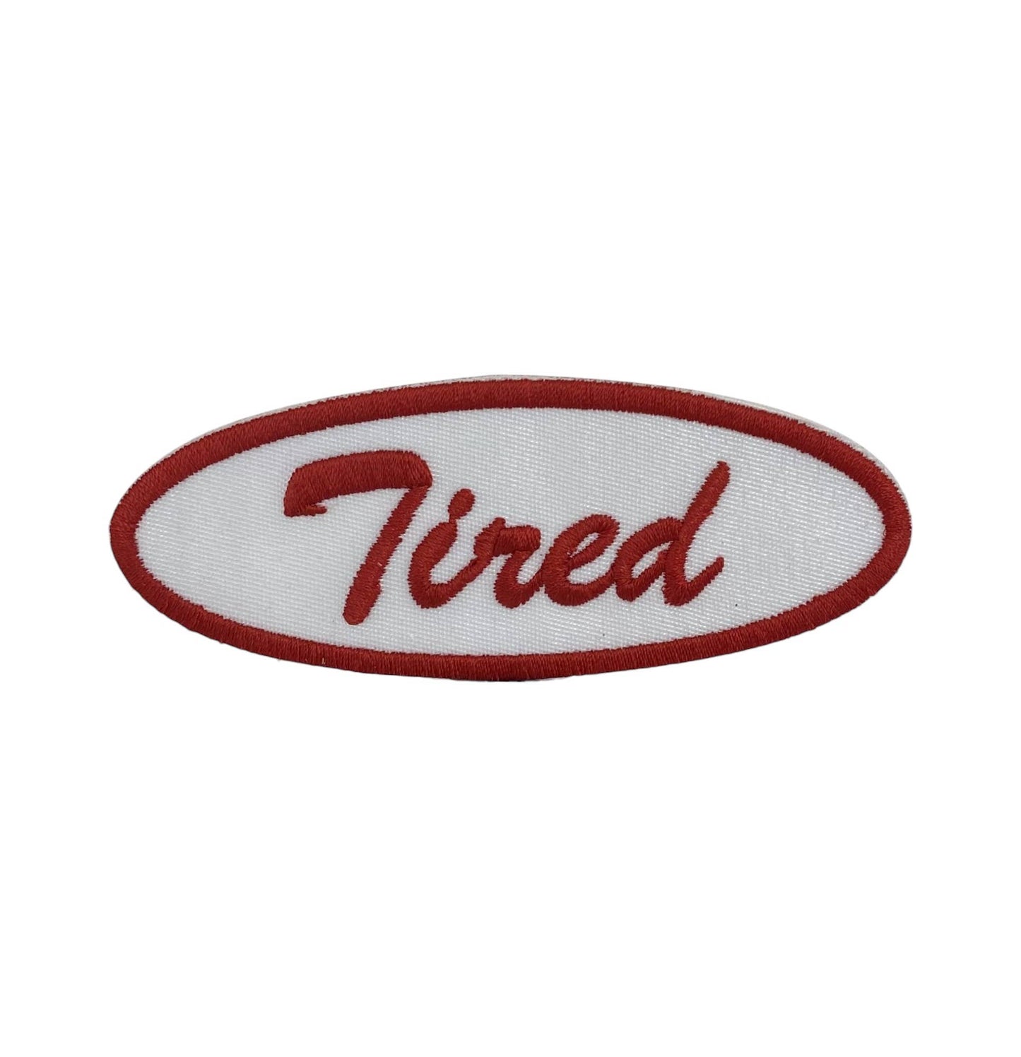 Tired in Oval Mechanic Style, Red, Embroidered Iron on Patch
