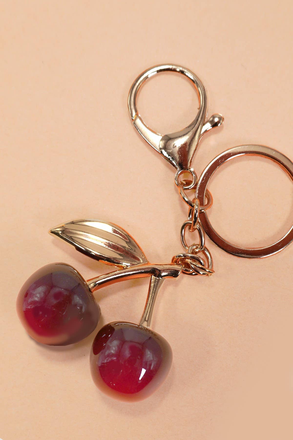 SHINY CHERRY DROP WITH LEAF KEYCHAIN BAG CHARM