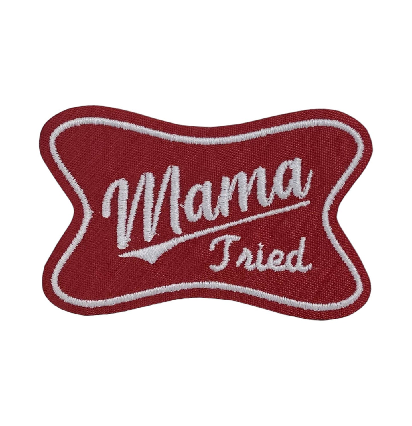 Mama Tried, Red, Embroidered Iron on Patch