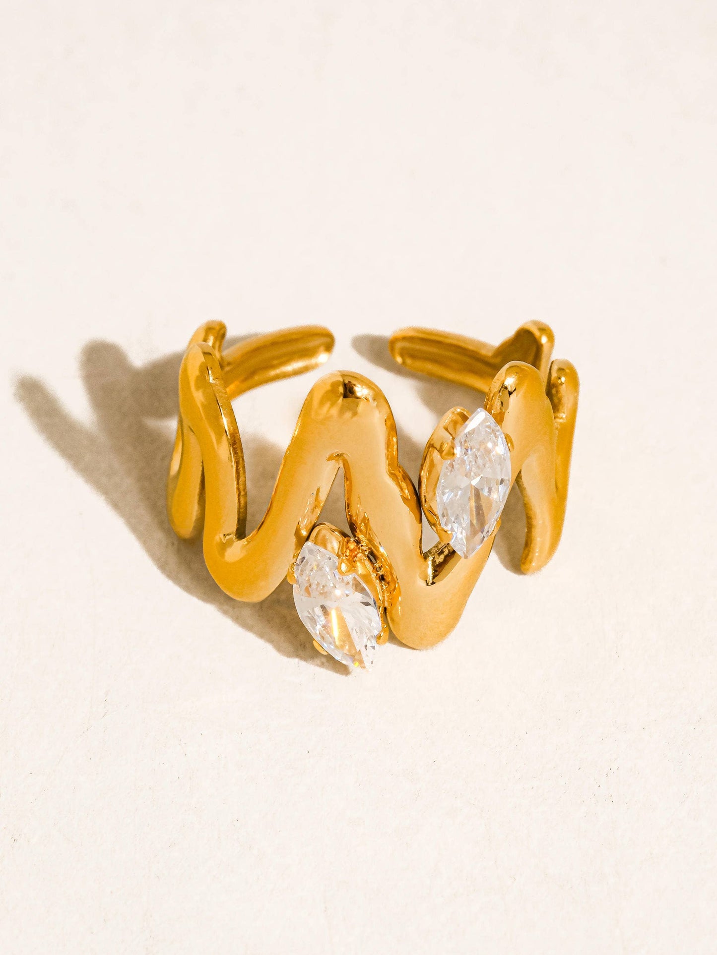 Lumi 18K Gold Non-Tarnish Abstract CZ Open Ring: Yellow Gold