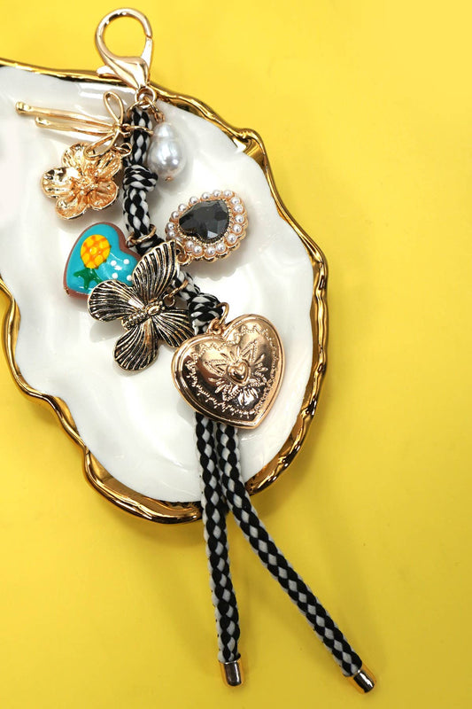 BAG CHARM-ROPE HEART PORCELAIN FRUIT