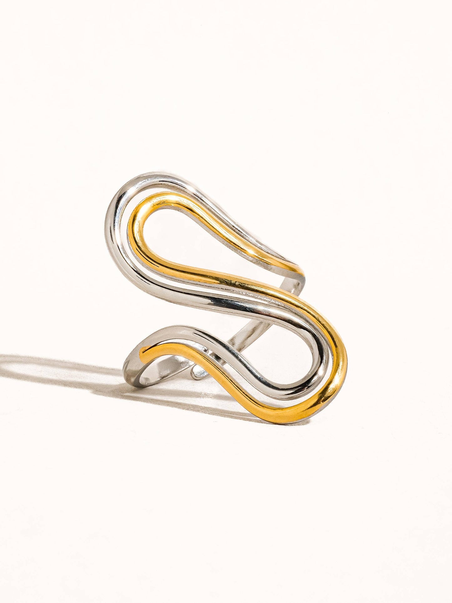 Gurvan 18K Non-Tarnish Abstract Two Tone Ring: Multi-Colored