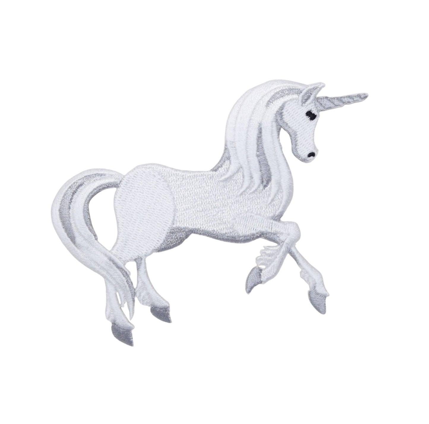 Unicorn - White Gray - Facing Right - Iron on Patch