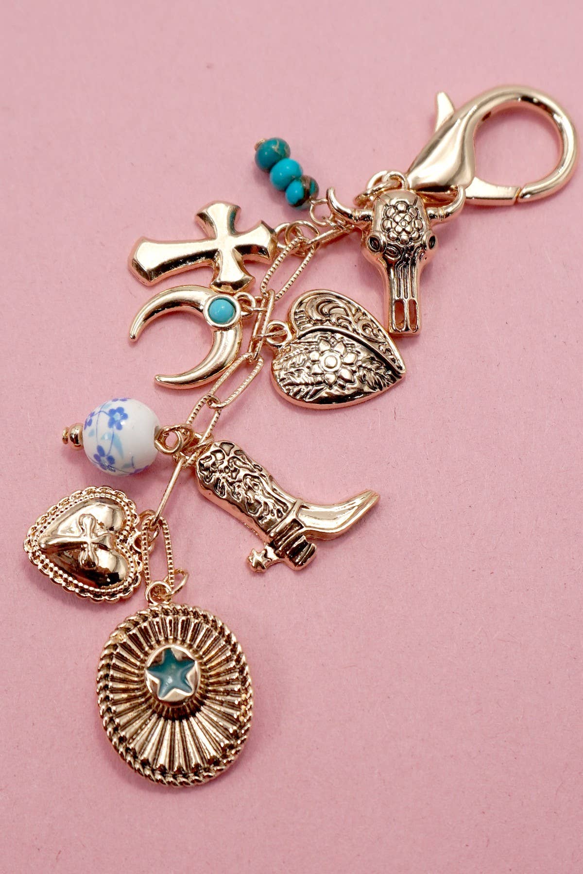 WESTERN CROSS HAT BOOT HEART BAG CHARM