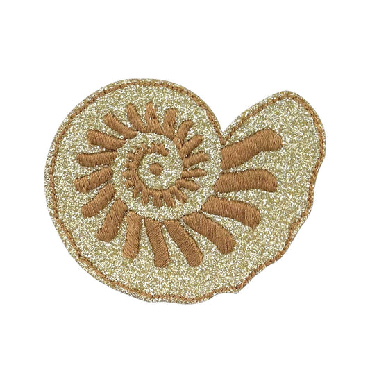 Brown Glitter Seashell, Embroidered, Iron on Patch