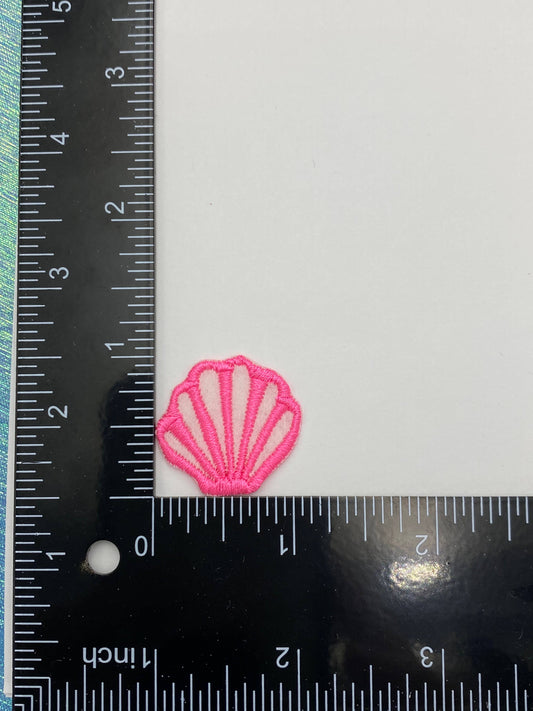 1 inch Seashell - Sea Shell - Embroidered Iron on Patch: Neon Pink