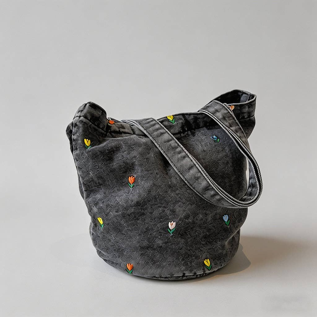 Floral Shoulder Bag: Navy Blue / One Size