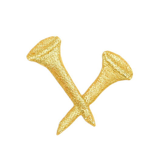 Golf - Two Crossed Tees - Gold - Iron on Patch