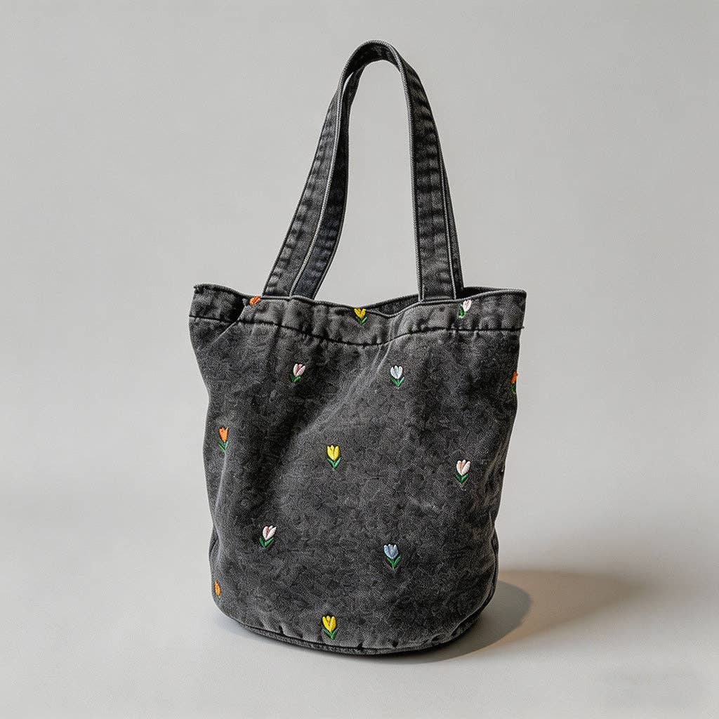 Floral Shoulder Bag: Navy Blue / One Size