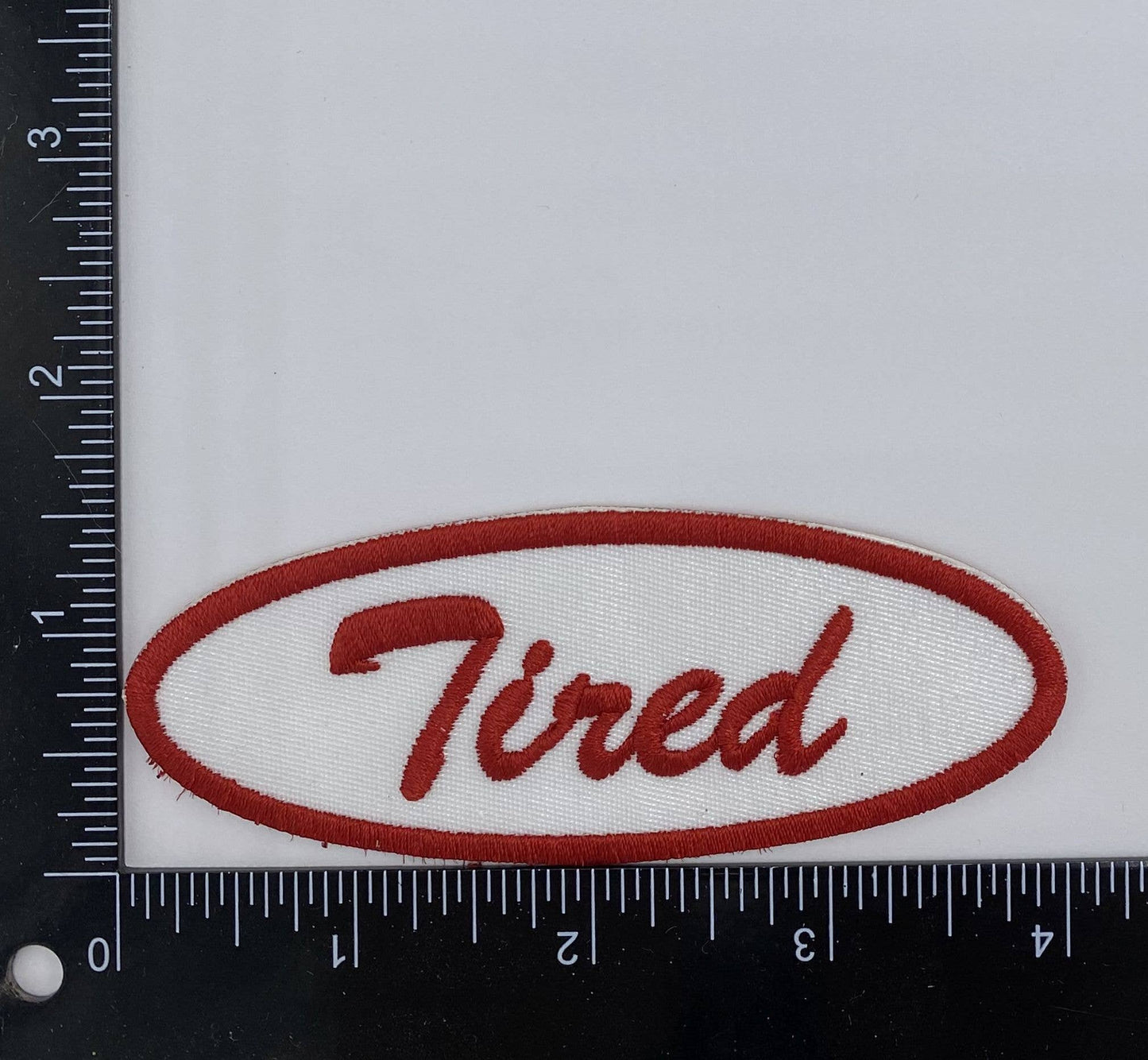 Tired in Oval Mechanic Style, Red, Embroidered Iron on Patch