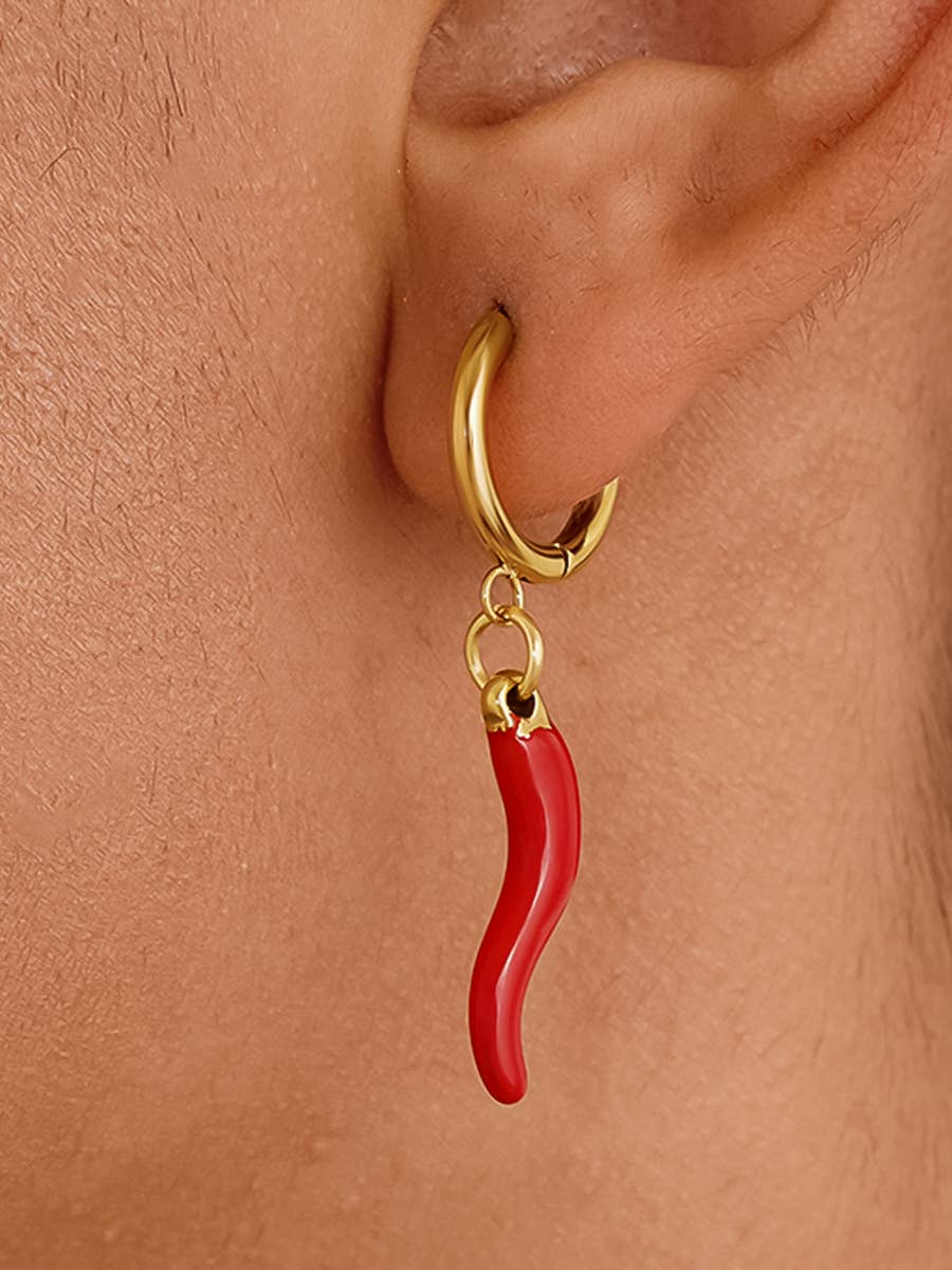 Pepper 18K Gold Non-Tarnish Vintage Pepper Earring: Red