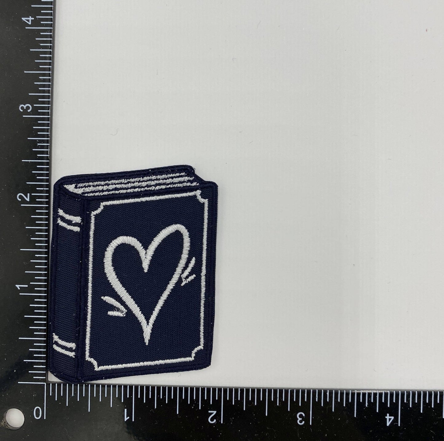 Book with Heart, Navy Embroidered Iron on Patch