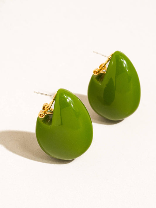 Olive Retro Chunky Teardrop Statement Earring