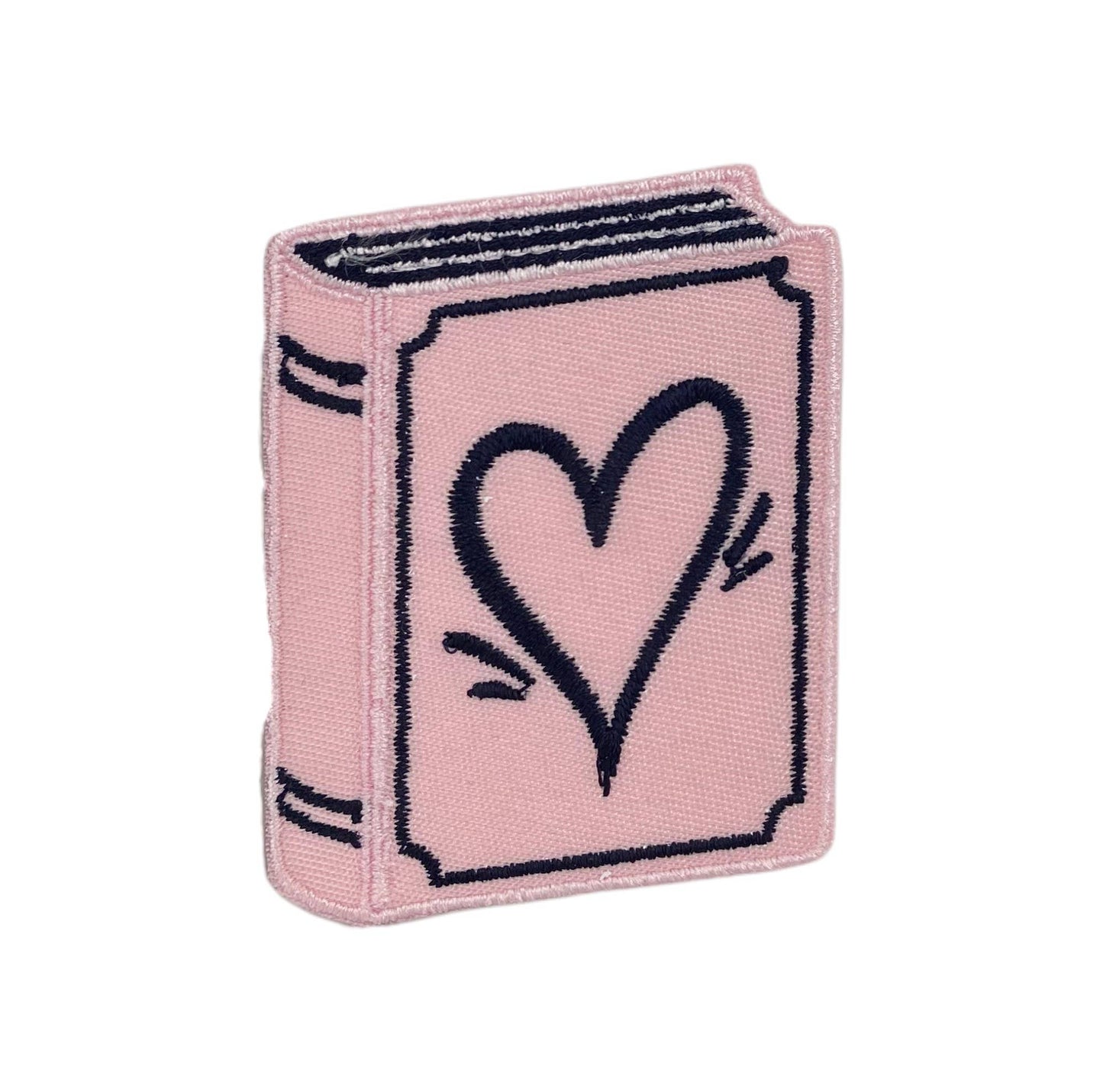 Book with Heart, Pink and Navy Embroidered Iron on Patch