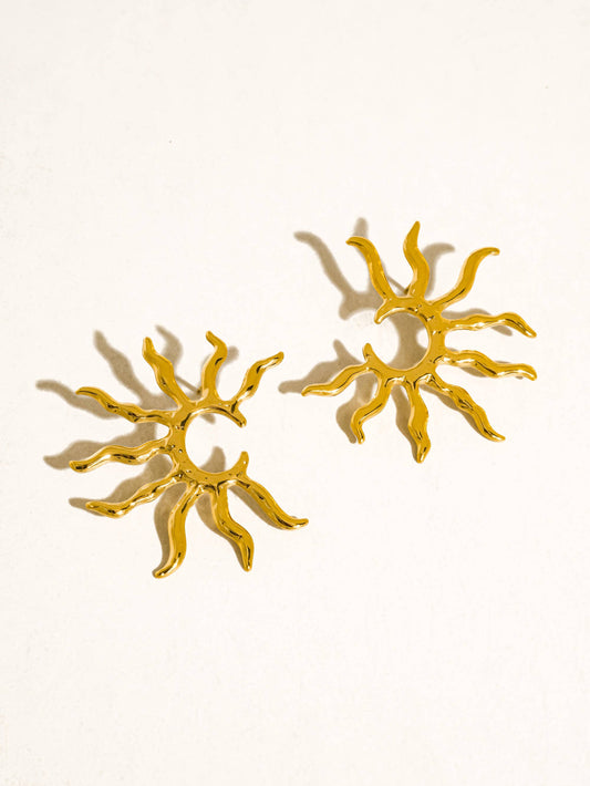 Vionne 18K Gold Non-Tarnish Sunburst Statement Earrings