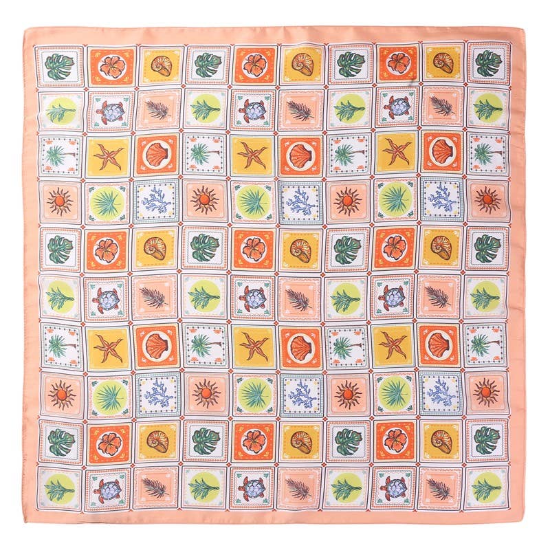 Nautical Shell & Palm Silky Feel Bandana Scarf | 40SC723: Peach