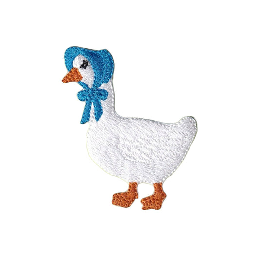 Goose with Blue Bonnet, Embroidered Iron on Patch