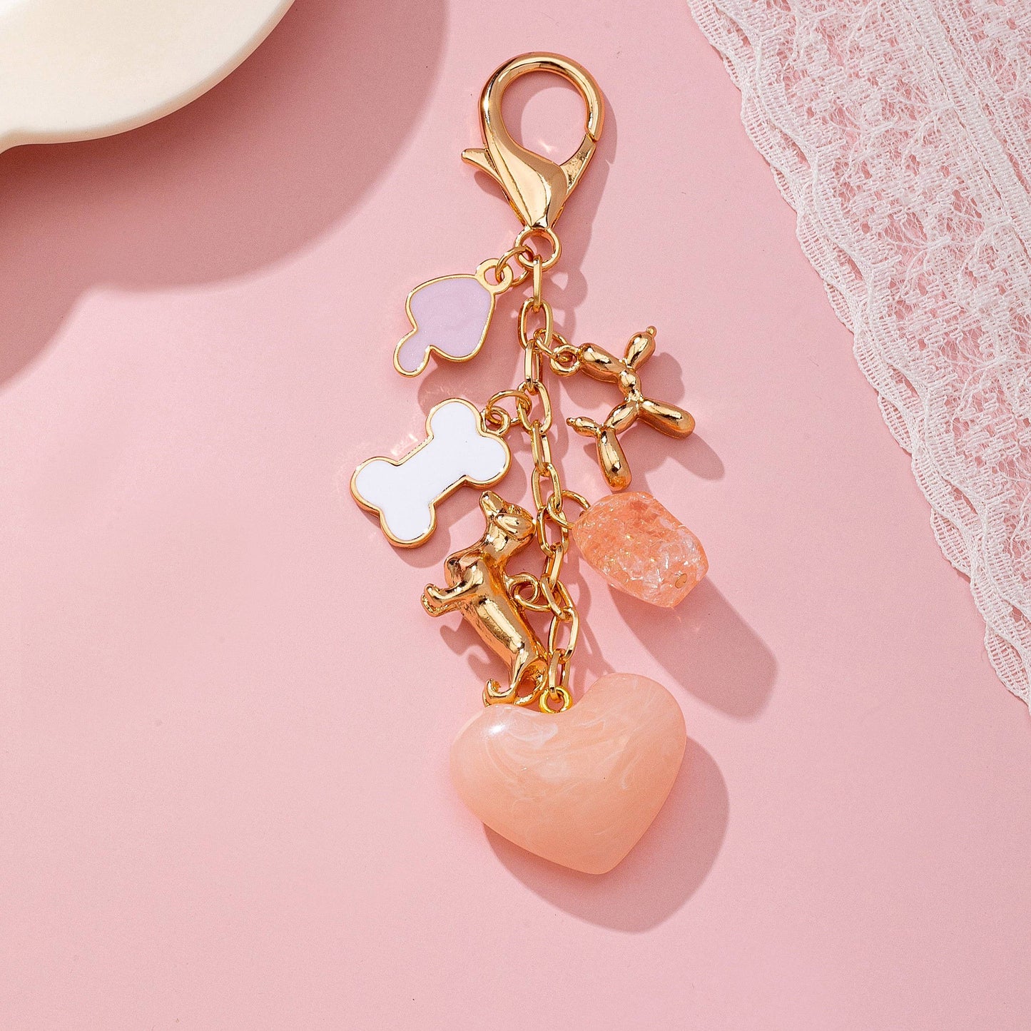 BAG CHARM-HEART DOG BONE BAG CHARM KEY CHAIN