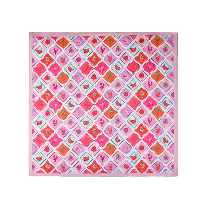 Postal Stamp Lobster Flower Silk Finish Scarf | 40SC731: PINK