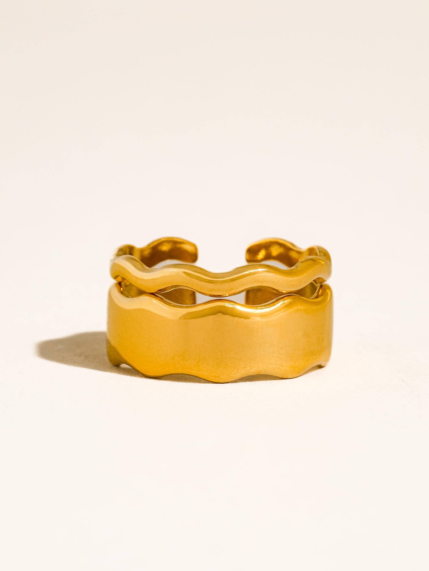 Tracee 18K Gold Non-Tarnish Wave Open Rings: Yellow Gold